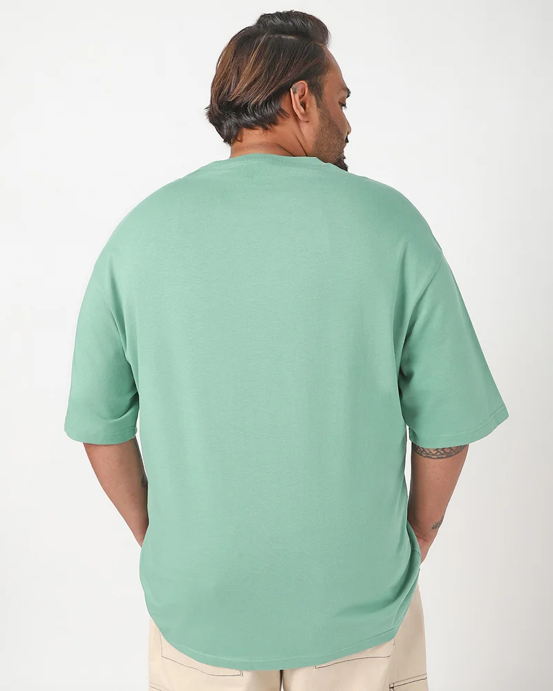 bewakoof Men's Granite Green Oversized Plus Size T-shirt